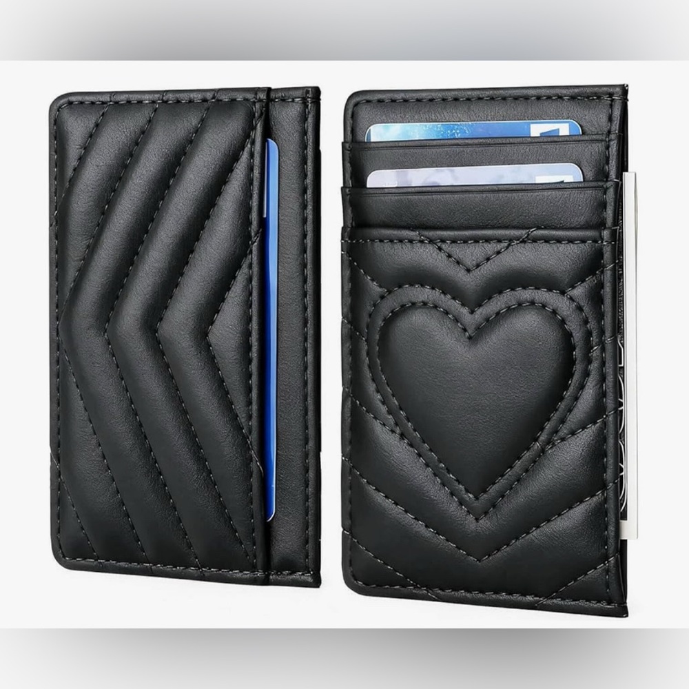 Black Quilted Card Holder with Heart Design